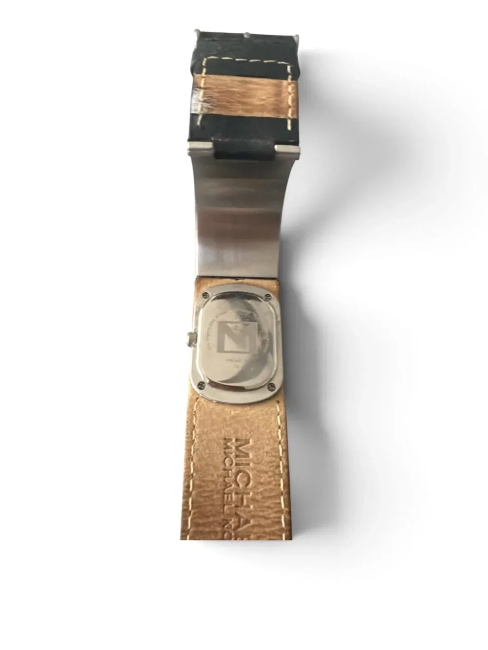 Vintage Michael Kors Stainless Steel Cuff Watch Mother of Pearl Dial